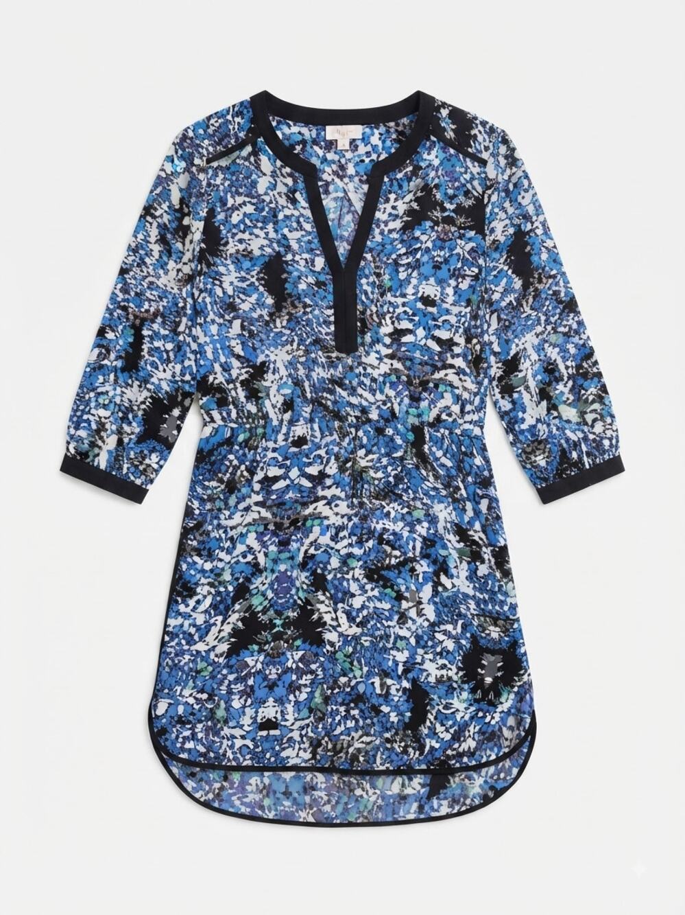 Parker Dress Womens XS Blue Silk Abstract Floral V-Neck Shift Mini Bohemian